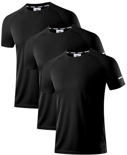 Holure Men's Quick-Dry Sportswear T-Shirts,3 Pack Breathable Moisture Wicking Gym Tops for Training & Workout,Short Sleeve Tees Black/Black/Black 3P05-M