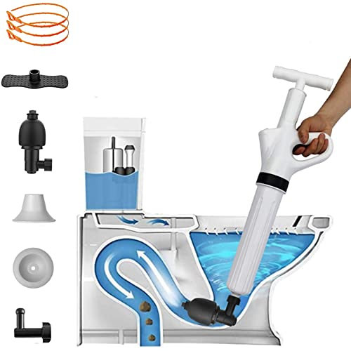 NewFree Toilet Plunger,High Pressure Plunger Kit,Air Clog Remover,Air Drain Blaster Gun with 4 Replaceable Heads,Bathroom Plunger Detachable Assembly Sewer,for Sink Toilet Floor Drain and Pipe Clog
