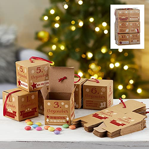 Calendario de Adviento para rellenar, rellenable, con 24 cajas y 24 cintas de tela, calendario de Adviento DIY para manualidades