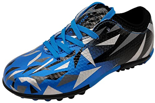 Turf Cleat Chaussures de football pour enfant - Chaussures de football Firm Ground à lacets - Chaussures d'entraînement - Chaussures de sport d'extérieur pour garçons et filles S76516/Blue-36