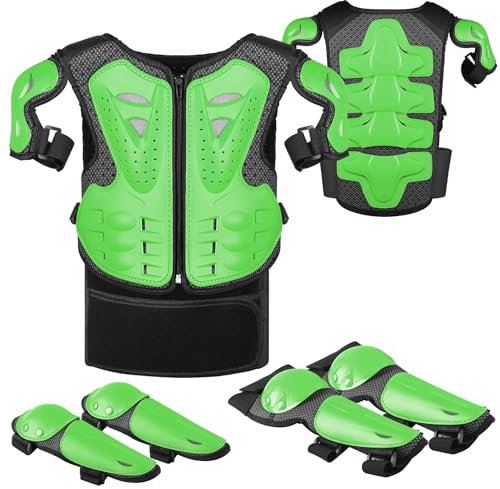 Armatura Moto per Bambini,JUSTDOLIFE 5 Pezzi Set di Armatura da Moto Protezione di Motocross per Bambini Ginocchiere Traspiranti Gomito Pettorina per Tutti I Terreni Ciclismo Sci Pattinaggio