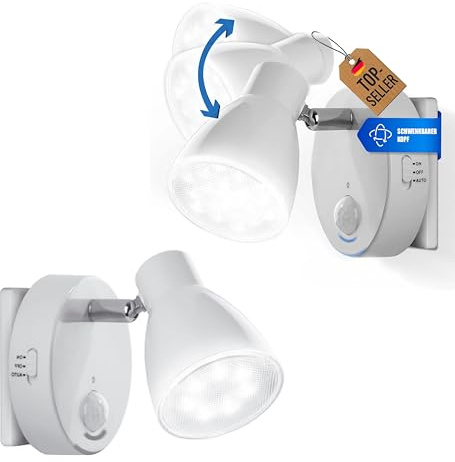 Trango set med 2 LED-nattlampor i vitt 2635-026 *MILO* med rörelsesensor & automatisk funktion säkerhetsljus 230V sockellampa, vägglampa, orienteringslampa, nattlampa, uttagslampa