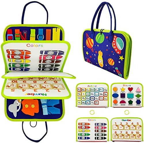 Goujfol Busy Board Planche Montessori, Jeux Educatif Enfant Jouet Montessori Tableau Cadeau Noël, Apprendre Les Boucles Fermeture à GlissièRe Lacets et Cravates, pour Garcon Fille BéBé 1 2 3 4 Ans