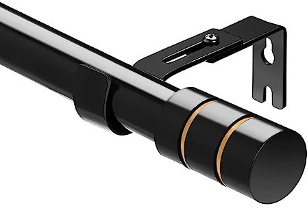 Gardinenstange, 64-181cm lang und mit zwei Halterungen, Gardinenstange mit Zylindrisch Endstück für Wohnzimmer oder Schlafzimmer Schwarz