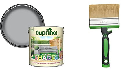 Cuprinol Garden Shades Paint for Gardens - Cool Marble 2.5L & Fit For The Job 4 inch Large Capacity Shed And Fence Block Brush