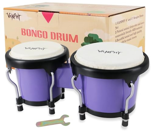 VANPHY Bongo Drum 4'' and 5'' Set for Kids Adults Beginners Percussion Bongos Drum With Tuning Wrench (Deep Purple)