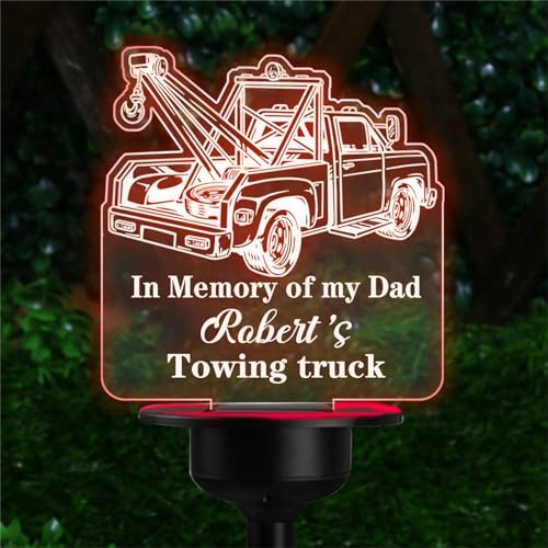 Custom Towing Truck Solar Pathway Lights for Christmas Personalized Name Solar Garden Lights for Cemetery In Memory of My Dad Grave Stake Memorial Plaque Sympathy Memorial Gifts for Loss of Dad