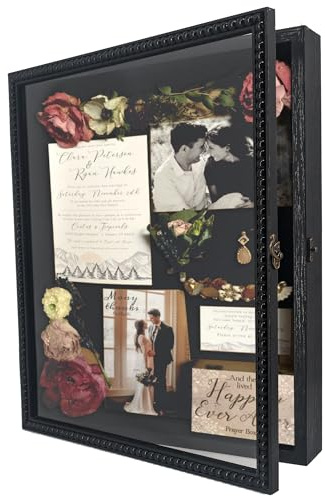 FramePro Shadow Box 13x16 Front Open with Hinge Beaded Designed Display Case with Linen Back, Picture Frame Wedding Bouquet Memorabilia Medals Photos Memory Box for Keepsakes Black