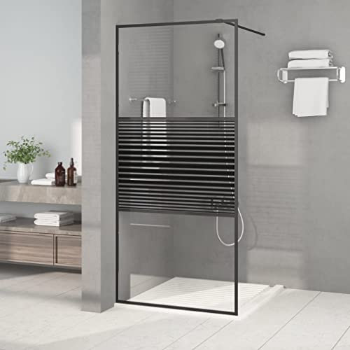 Rantry Svart duschvägg 90 x 195 cm ESG transparent glas, fast duschvägg, väggduschgrupp, glidande duschvägg, walk-in duschvägg för badrum