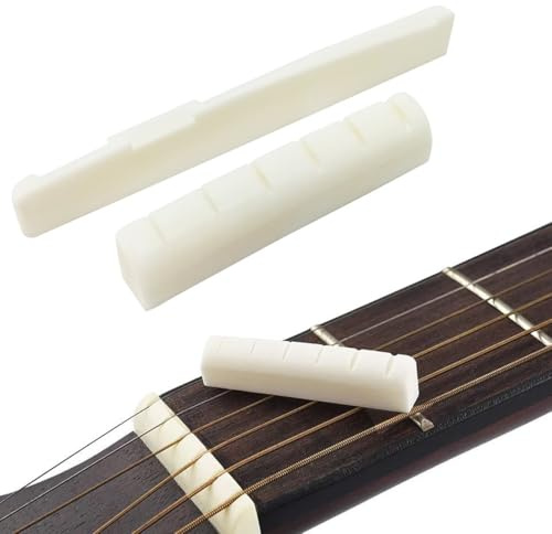 RAXLUPO 2 Pcs Cejilla y puente para guitarra de hueso de ganado ranurado Juego de Puente y Cejuela Puente de Guitarra para reemplazo de guitarra acústica de 6 cuerdas