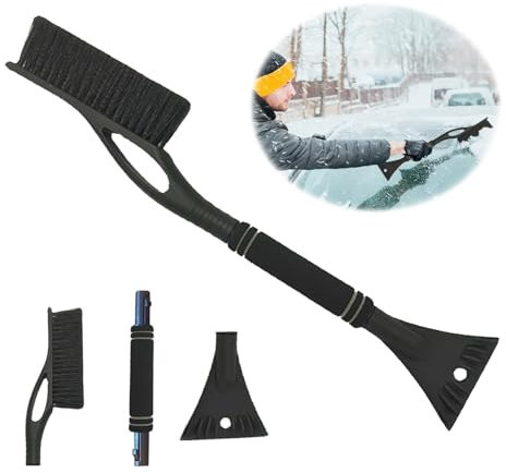 langyoujia Rascador de Hielo para Coche con Escoba, Cepillo y raspador de Nieve 2 en 1, Cepillo de Nieve Desmontable, Escoba de Nieve, Cepillo de Nieve Desmontable para Coches, Camiones y SUV (Black)