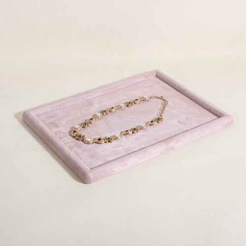 GemeShou Gemehou velvet Jewerly display tray, Top Microfiber Jewelry storage organizer plate, Empty Jewelry showcase tray for Necklace Bracelet Ring Earring Watch (Pink-Medium, 11.8 x 8.7 in)
