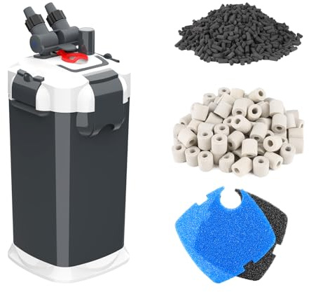 Fishnanny External Fish Tank Filter Ultra-Quiet, External Aquarium Filter Canister with Filter Media，Canister filter Aquarium Cartridge Include Sponge,Bio-ball,Activated Carbon, 18W for 250L Aquariums