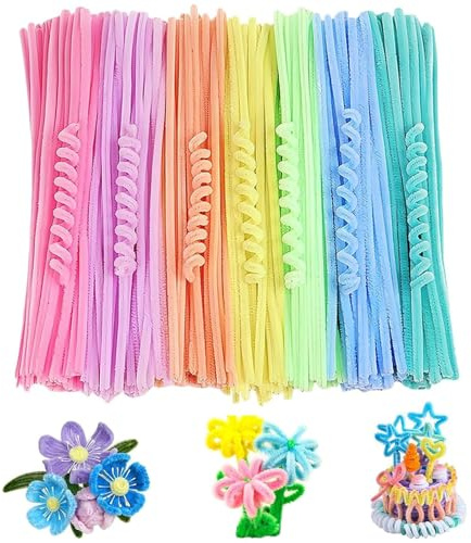 200 PCS Pipe Cleaners for Craft, 7 Macaron Colors 30cm Flexible Rainbow Chenille Stems Curved Plush Pipe Cleaner, Pipecleaners Craft for Handcrafting and Christmas Tree DIY Decorating