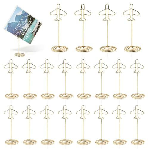20pcs Table Numéro de table, Airplane Shape Place Carte Bread Wire Wire Photo Stands avec base pour l'anniversaire de réception de mariage