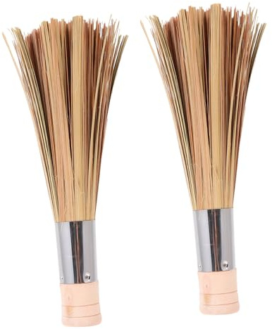 Ciieeo 2pcs Bamboo Kitchen Pot Cleaning Brush Long Wooden Handle Heat Resistant for Kitchen Cleaning and Pot Washing