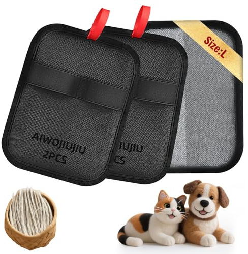 Aiwojiujiu 2 Pcs Pet Hair Removal Glove - Upgraded Electrostatic Pet Hair Remover Gloves for Cats & Dogs, Reusable & Washable Magic Brush Pet Hair Removal Tool (Black, L)