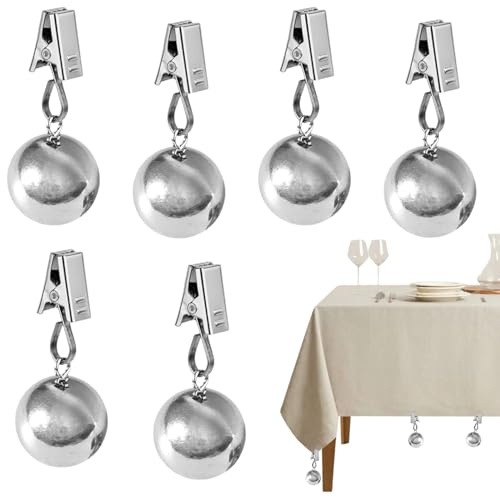 Poids de nappe de table lot de 6 pièces, poids stables pour nappe, boules en acier inoxydable extra lourdes, boules en acier inoxydable avec clip, conviennent pour rideaux, tables de pique-nique