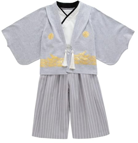 Generico Set Completo Kimono Tradizionale Nero per Bambini, Costume Giapponese Unisex con Cintura, Leggero e Traspirante per Feste a Tema e Carnevale