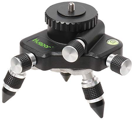Huepar AT2 Adaptateur de Niveau Laser 360° Tournant Réglable, Connecteur de Trépied, avec Filetage Mâle 1/4-20 et Bulle Horizontale, Micro à Réglage Manuel - Base Pivotante à Rotation Précise
