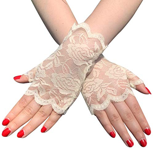 kdjsic Femmes été évider Floral Dentelle Gants sans Doigts UV Protection Solaire Conduite Mariage mariée Courte Demi-Doigt Mitaines