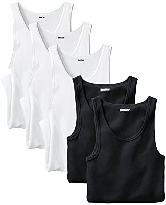 KingSize Men's Big & Tall 5-Pack Ribbed Cotton Tank Undershirt - XL, Assorted Black White