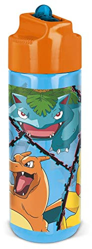P:os 34248 – Pokémon vattenflaska för barn, transparent flaska med integrerat sugrör för att fälla upp, ca 540 ml, tillverkad av plast, bpa- och ftalatfri