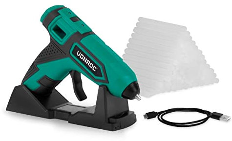 VONROC Pistola colla a caldo a batteria 4V - 1.5Ah. Include 80 stick di colla Ø7x100mm