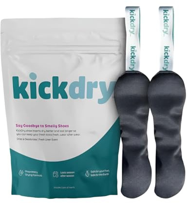 KickDry Fresh Linen Scented Shoe Dryer, Deodorizer, and Freshener - Compact, Portable Shoe Odor Eliminator, Remover, Neutralizer & Moisture Absorber for Shoes, Cleats, Boots, Gym Bag, Bathrooms & more