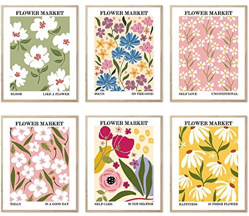HOGEBIG Stampe artistiche da parete colorate e minimaliste, con motivo floreale e floreale, decorazione artistica da parete per galleria stampe estetiche (27.9x35.6 cm senza cornice)
