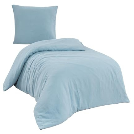 Traumschlaf Musselin Bettwäsche Uni – 100% Baumwolle, besonders weich, atmungsaktiv bügelfrei und angenehm leicht für das ganze Jahr – 155x220 cm + 80x80 cm, bleu