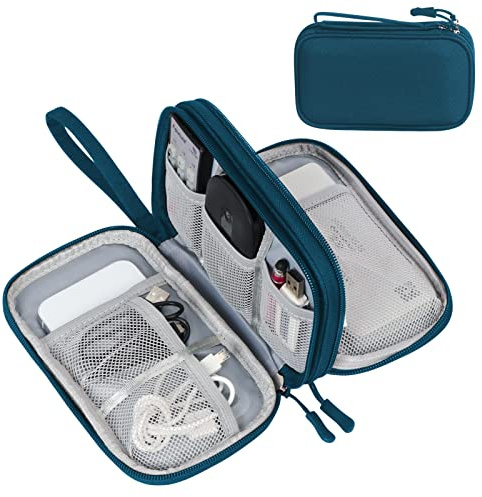 FYY Travel Cable Organiser, Electronics Accessories Bag, Waterproof Tech Storage Pouch, 2-Layer Universal Carry Case for Charger, Power Bank, USB Drive M-Dark Green