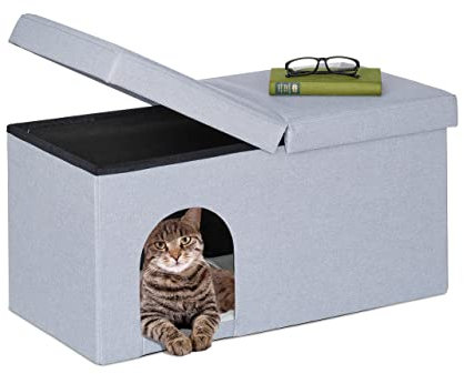 Relaxdays Katzenhöhle faltbar, belastbare Sitzbank, Katzenmöbel Indoor, Tierversteck, HBT: 38,5 x 74,5 x 37 cm, grau
