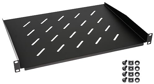 HMF 65499 Étagère pour Armoire Serveur | 19 Pouces | 1 U | Profondeur d'encastrement 350 mm | Noir