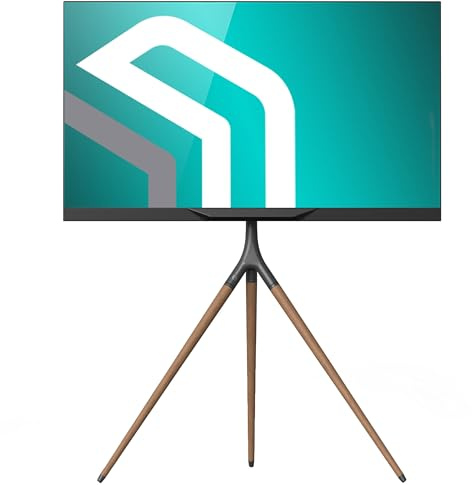 ONKRON Porta TV da Terra Mobile 32-65 pollici, 35 kg, Supporto TV da Pavimento max VESA 400x400 mm, in Legno, Porta Televisore Mobile, Girevole 360°, Treppiede Televisore Universale, Nero, TS1220-B