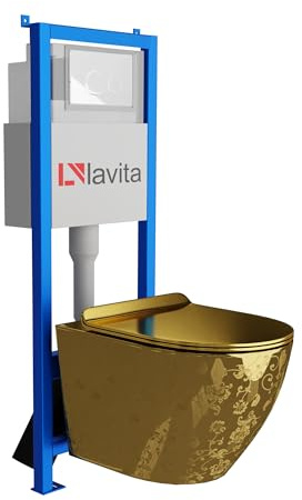 Lavita LAV 101 Elemento a parete per WC 40 cm + WC sospeso a parete a profondità di scarico SOFI SLIM GOLDEN EYE senza brida + Piastra di comando LAV 200.4.1 Bianca | Set completo | Cassetta di
