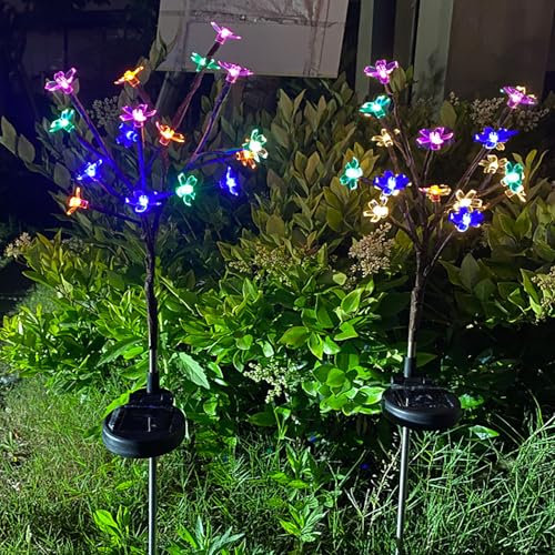 XRR Lampe Solarire Exterieur Jardin, 2 Pièces Lumières solaires pour cerisiers en fleurs, IP65 Étanche Paysage Lampe Eclairage pour Chemin Pelouse Terrasse Noël Décoration(Multicolore)
