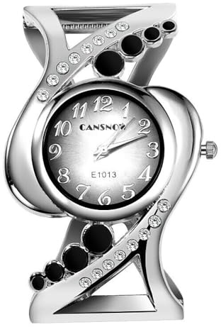CANSNOW Glitzernde Damenuhr Silber - Spangenuhr Mit Schwarzem Armband | Elegante Uhr Mit Glitzer-Effekt