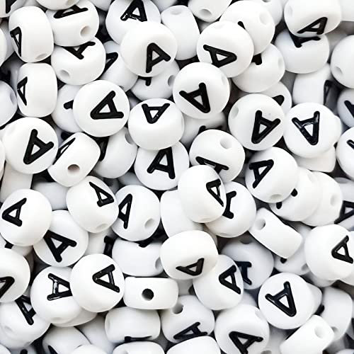 Lnvision Buchstabenperlen A 300 Stück 4x7mm Vokal Weiß für Schmuckherstellung, DIY-Armbänder, Halsketten, Schlüsselanhänger, Armbänder