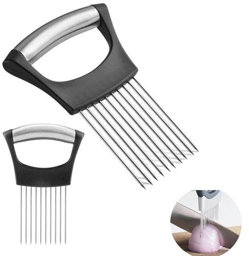 Ceeyoll 2 Stück Verbesserter Zwiebelhalter, Edelstahl Zwiebelscheiben Halter, Zwiebel Schneidehilfe, Zitronenschneider, Schneidehilfswerkzeug, Für Fleisch Zwiebeln, Kartoffeln, Tomaten