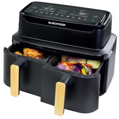 Blackmoor Dual Basket Air Fryer/Family Size 8.5L with 2 Detachable Non-Stick 4.25L Baskets/Digital Display with 10 Cooking Presets, Timer and Adjustable Temperature / 2600W