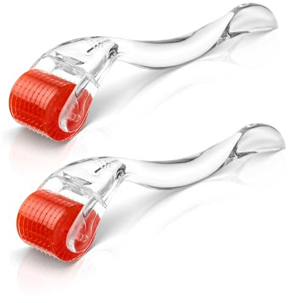 skinFUTURE Microneedling Roller – Dermaroller capelli & barba – 192 veri aghi singoli in acciaio inox – 0,5 mm per viso e cuoio capelluto – Strumento professionale Dermaroller 2 x