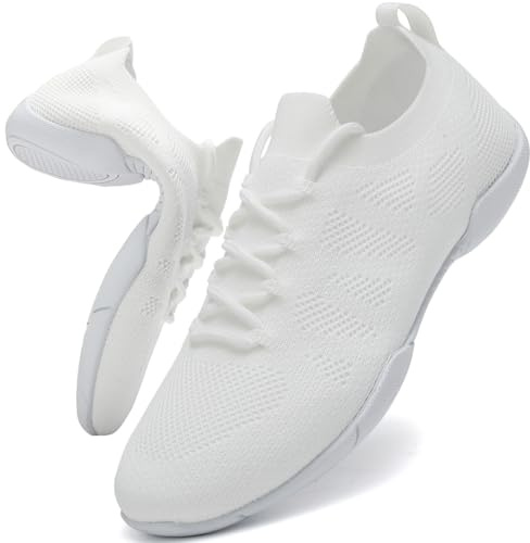 Kvwqoty Scarpe da Cheerleader Bambina e Donna Traspirabile Bianche Nere | Scarpe da Ballo per Danza Jazz Yoga Fitness Ginnastica Allenamenti e Attività all'aperto