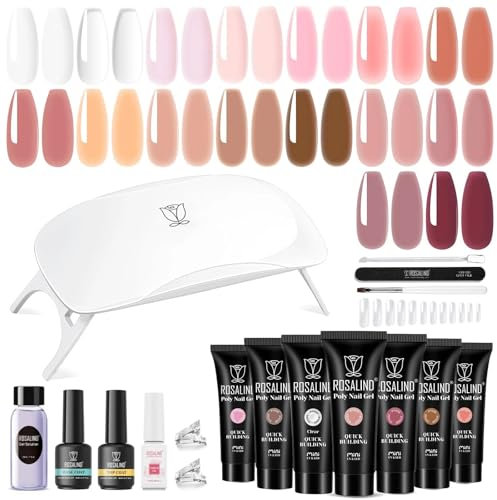 ROSALIND Kit Arcygel Completo, 16 Colores 10ml Gel Extensión de Uñas con UV Lámpara, Base & Top Coat, Herramientas de Manicura, Nail Art Poligel Kit Completo para Principiantes,Profesionales