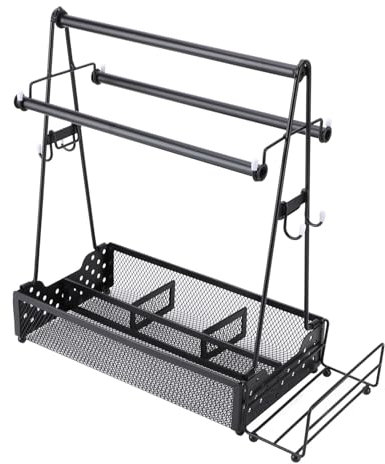 Eujgoov Porta del Condimento a Grigio con Organizzatore di Stoccaggio Tovagliolo da Esterna da Picnic Barbecue per Utensile a Rastrelliere in Acciaio Carbone
