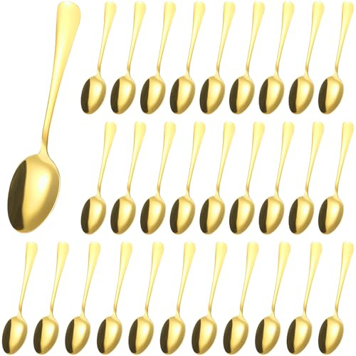 FAAING 30 stycken rostfritt stål teskedar guld, 13,5 cm dessertsked kaffesked soppsked, liten sked espressoskedar bestick för te, kaffe, glass, dessert, diskmaskinssäker