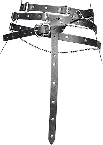 CHAOTEMAI Cinturones de Mujer con Cadena Cinturon Mujer Extraíble Cinturón Mujers Punk Womens Belt Vintage Cinto Ajustable para Cadena para Cuerpo Colgante Mochila Adorno Ropa COSPLAY (Negro)