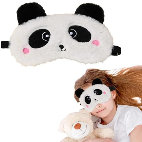 Maschera per Dormire Animale, 3D Panda Maschere da Sonno in Peluche Soffice Morbido, Benda Occhi per Dormire Peluche dei Cartoni Animati Divertenti per Bambini e Adulti