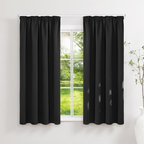 Runyéla Gardinen mit Kräuselband Vorhänge Blickdicht Schwarz Verdunkelungsvorhänge 2er Set 160 x 140 (HxB) für Schienensystem, Thermovorhänge Kälteschutz Schiebegardinen für Wohnzimmer Curtain