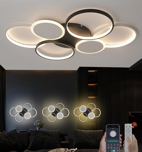 Plafoniera LED Moderna Rettangolare - Lampada da Soffitto Dimmerabile con Telecomando, Illuminazione a Incasso ad Alta Efficienza Energetica per Soggiorno, Camera e Cucina (nero-Ring, 110cm，110W)